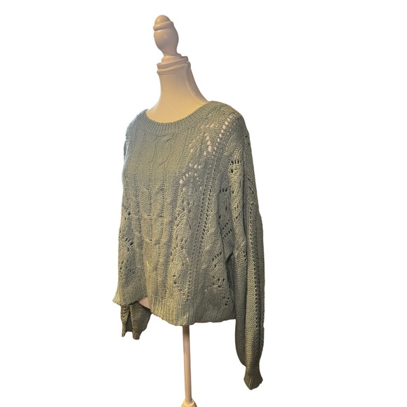 Oversized Light Blue Open Knit Sweater Cozy Soft XL - Picture 2 of 5